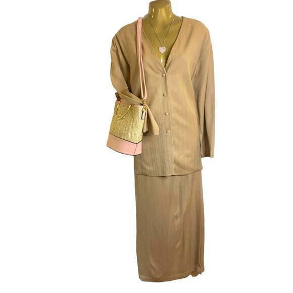 Eileen Fisher Tan Silk Maxi Skirt and Jacket Set - Picture 6 of 16